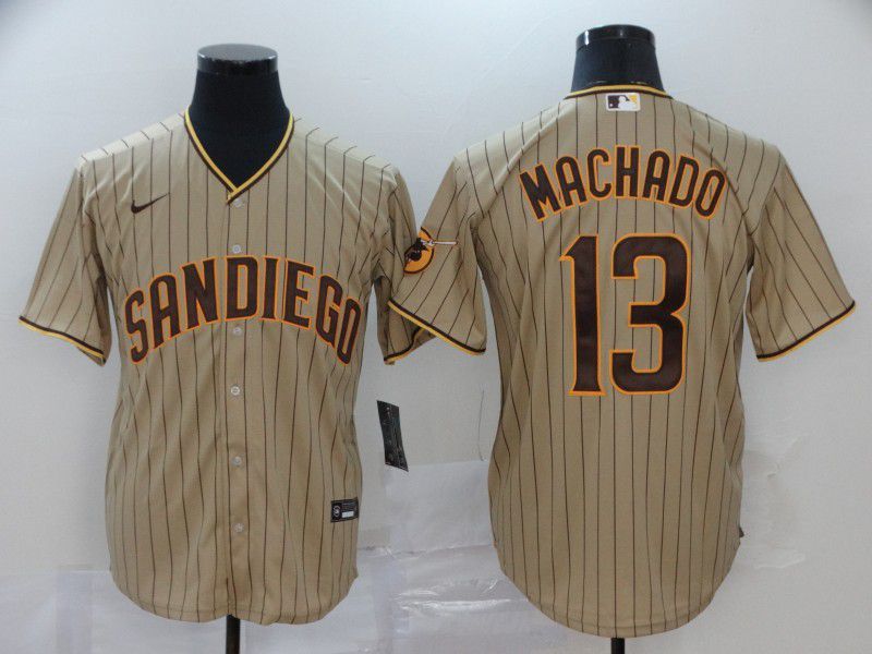 Men San Diego Padres 13 Machado brown stripes Nike Gme MLB Jerseys